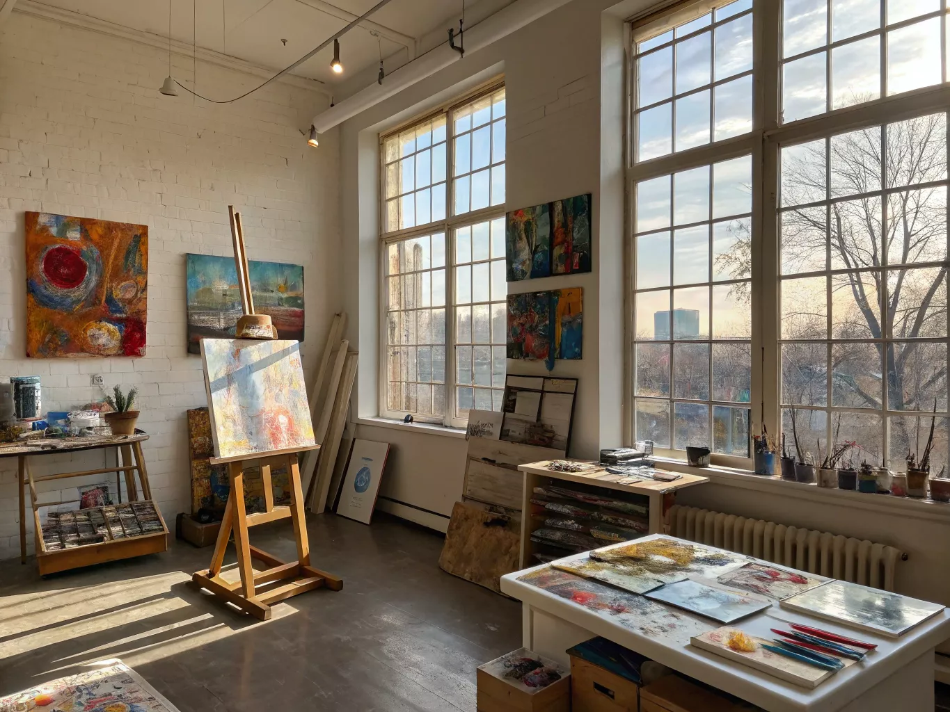 Art studio environment with natural lighting